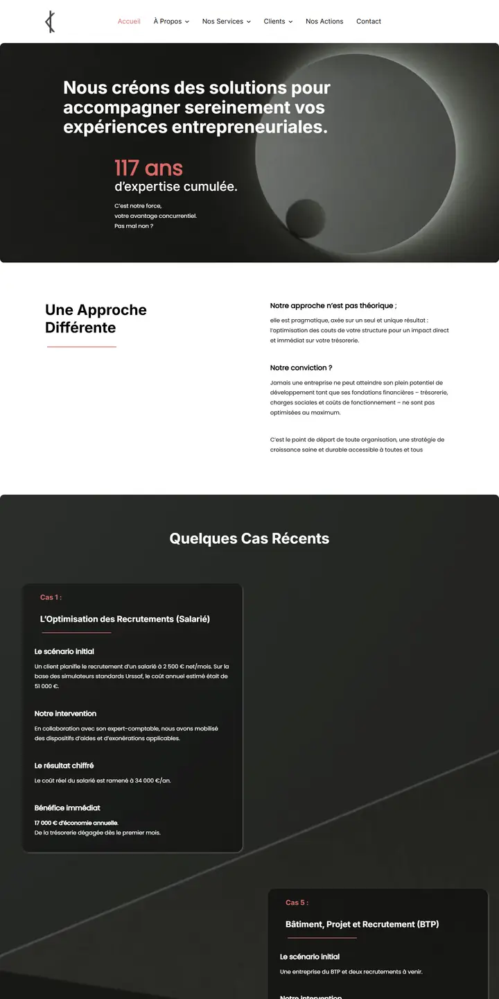 Site Groupe K LLC affiché sur un écran d'ordinateur et un smartphone : page d'accueil, accompagnement et conseil aux entreprises